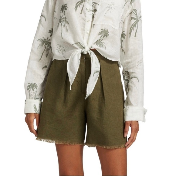 ATM Anthony Thomas Melillo Linen Pleated Shorts in Seaweed - Picture 1 of 13